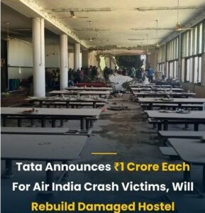 Tata has announced ₹1 crore compensation for each family who lost a loved one in the Air India Flight AI171 crash in Ahmedabad. The London-bound flight, carrying 242 people, crashed shortly after takeoff on June 12, slamming into the doctors’ hostel at BJ Medical College. Tata Group will also cover medical expenses for the injured and support rebuilding the damaged hostel.